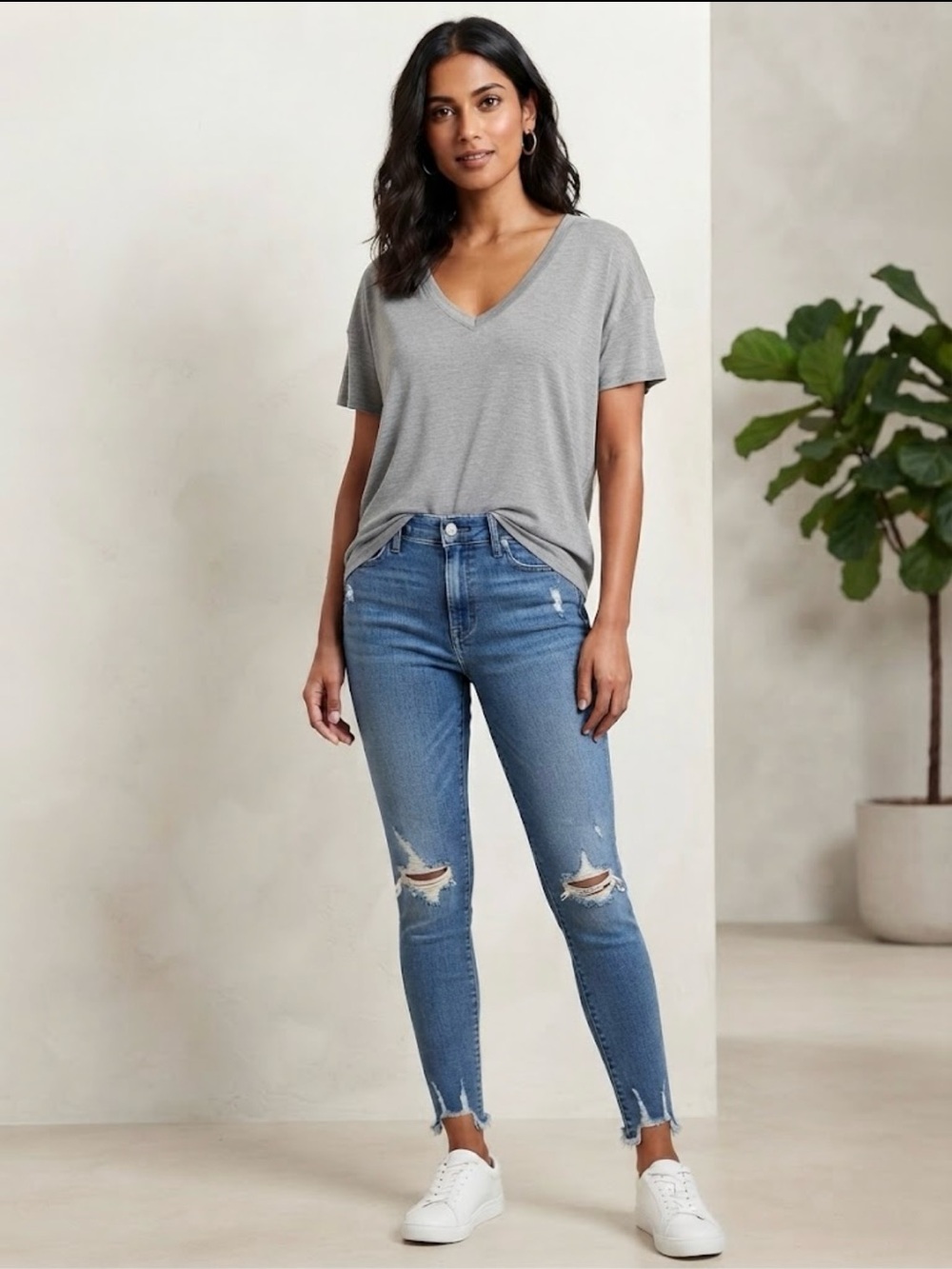EXPRESS OUTFIT M gray relaxed tee and size 8 high rise skinny jeans